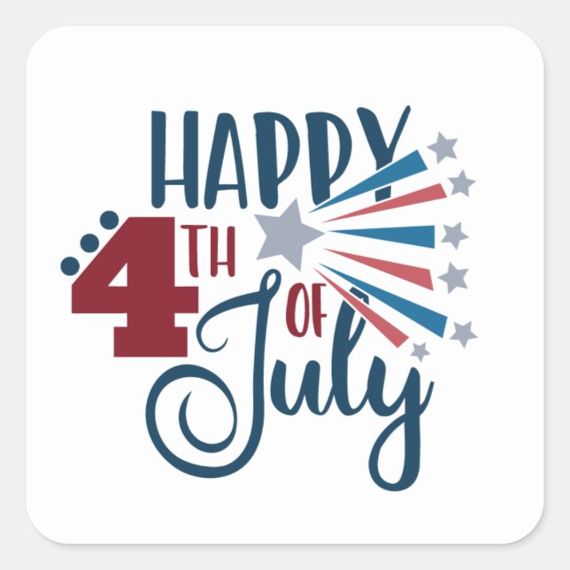 Happy Fourth Of July Patriotic word art Square Sticker (Front)