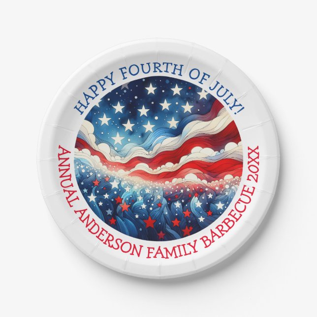Happy Fourth of July Personalized Paper Plate (Front)