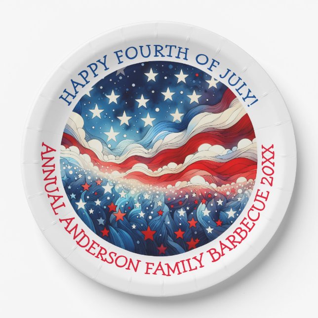 Happy Fourth of July Personalized Paper Plate (Front)