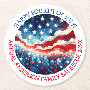 Happy Fourth of July Personalized Round Paper Coaster