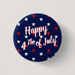 Happy fourth of July, red white navy blue stars 1 Inch Round Button