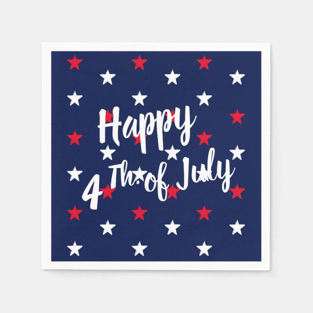 Happy Fourth of July red white & navy blue stars Napkin (Front)