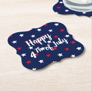 Happy fourth of July, red white navy blue stars Paper Coaster