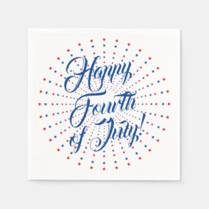Happy Fourth of July script red white & blue stars Napkin