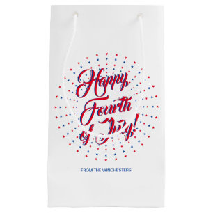 Happy Fourth of July script stars fireworks custom Small Gift Bag