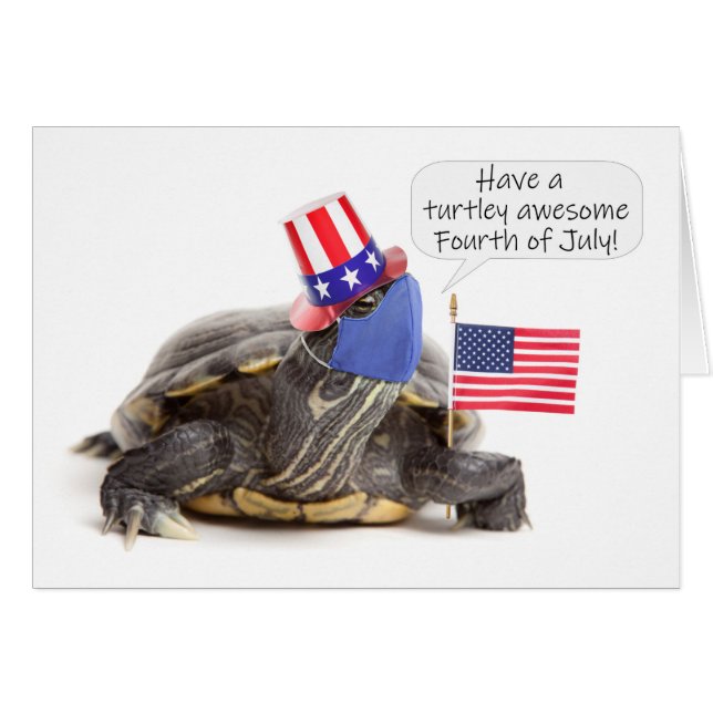 Happy Fourth of July Turtle in Face Mask Humour (Front Horizontal)