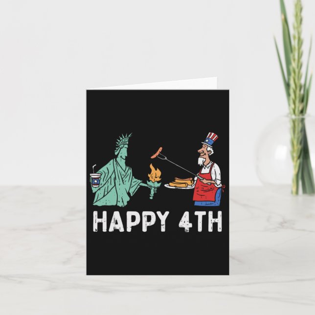 Happy Fourth Statue Of Liberty Uncle Sam Funny 4th Card (Front)