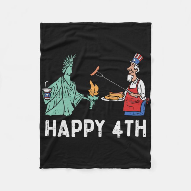 Happy Fourth Statue Of Liberty Uncle Sam Funny 4th Fleece Blanket (Front)