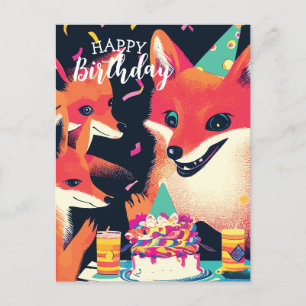 Happy Fox Family Birthday Greeting Postcard