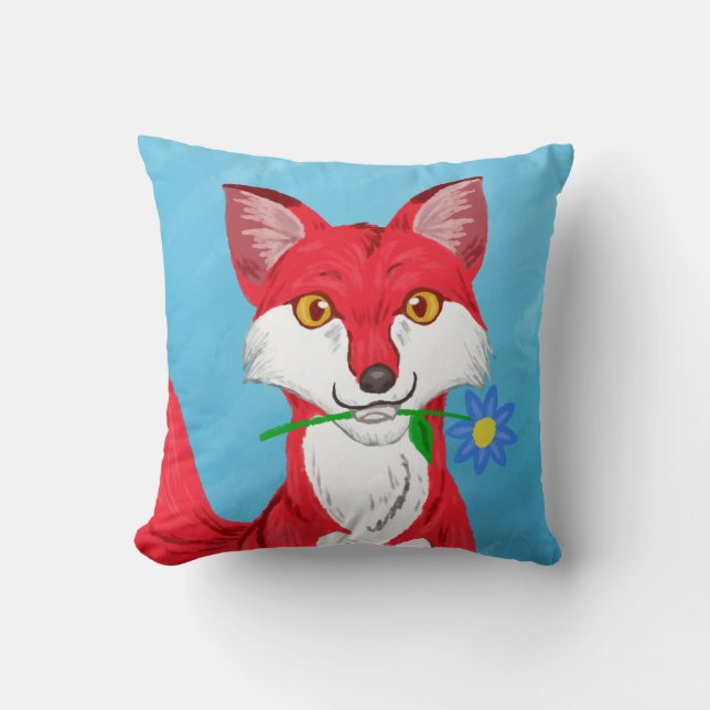 Happy Fox Throw Pillow (Front)