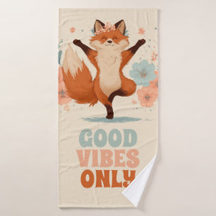 Happy Fox with Flowers – Cute Whimsical Animal Art Bath Towel