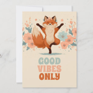 Happy Fox with Flowers – Cute Whimsical Animal Art Holiday Card