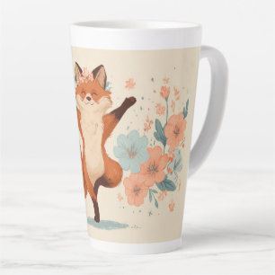 Happy Fox with Flowers – Cute Whimsical Animal Art Latte Mug