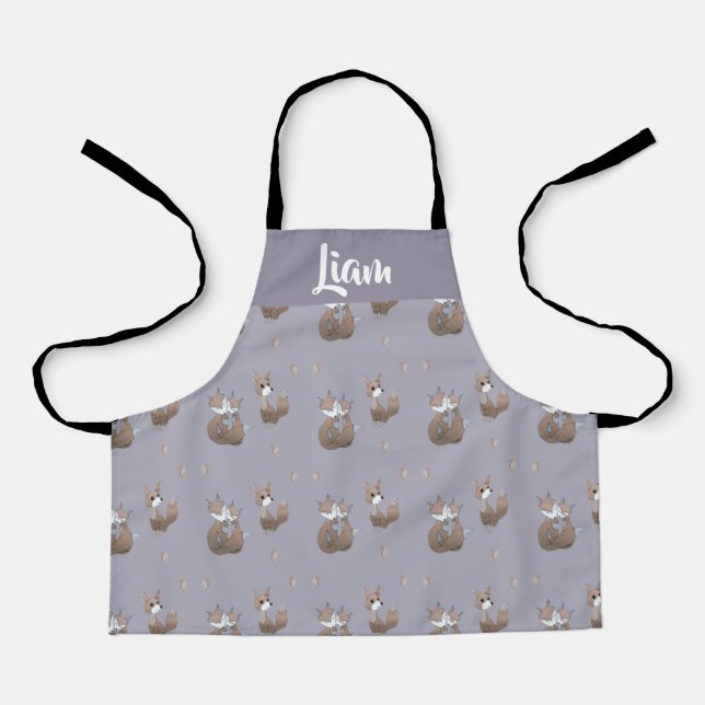 Happy foxes on grey apron (Front)