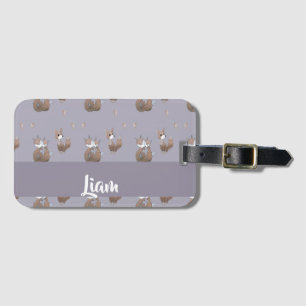Happy foxes on grey luggage tag