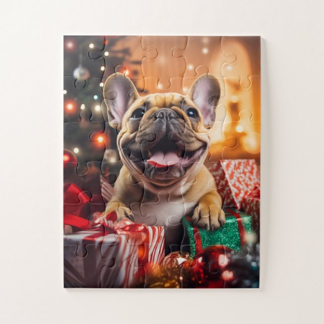 Happy French Bulldog on Christmas Eve Jigsaw Puzzle (Vertical)