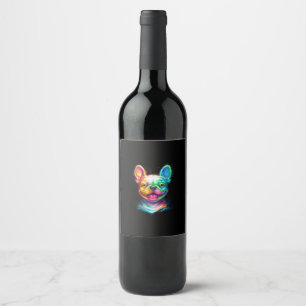 happy french bulldog smiling face gift wine label