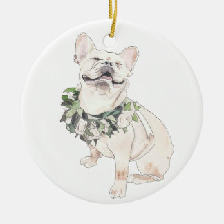 Happy Frenchie Ceramic Ornament
