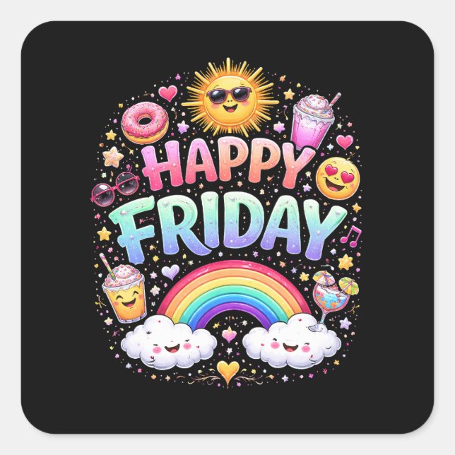 Happy Friday Square Sticker (Front)