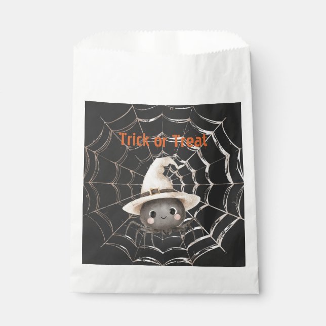 Happy Friendly Spider on Web Halloween Favour Bag (Front)