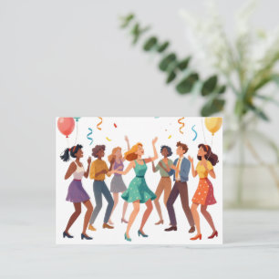 Happy Friends Dancing Party Celebration Holiday Postcard