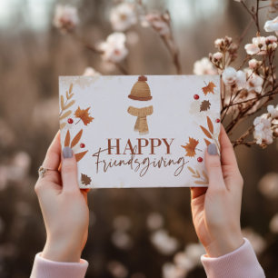 Happy Friendsgiving - Autumn Leaves & Cozy Scarf Postcard