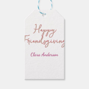 Happy friendsgiving pink green name date stylish Gift Tags