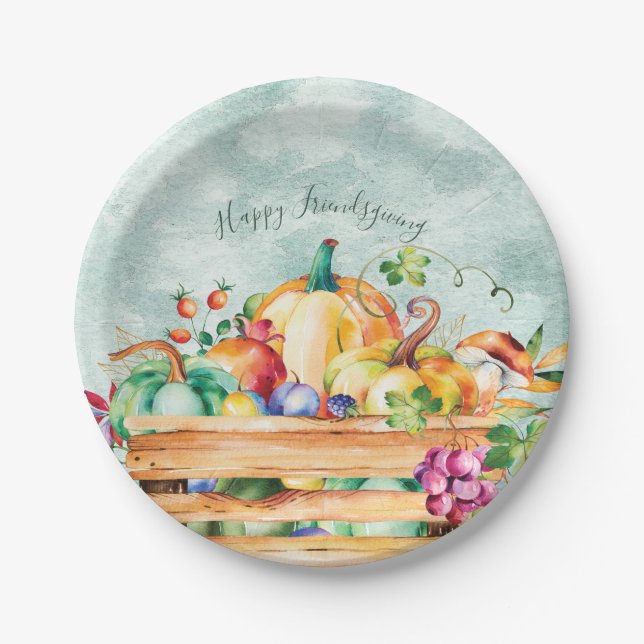 Happy Friendsgiving Thanksgiving Harvest Feast Paper Plate (Front)