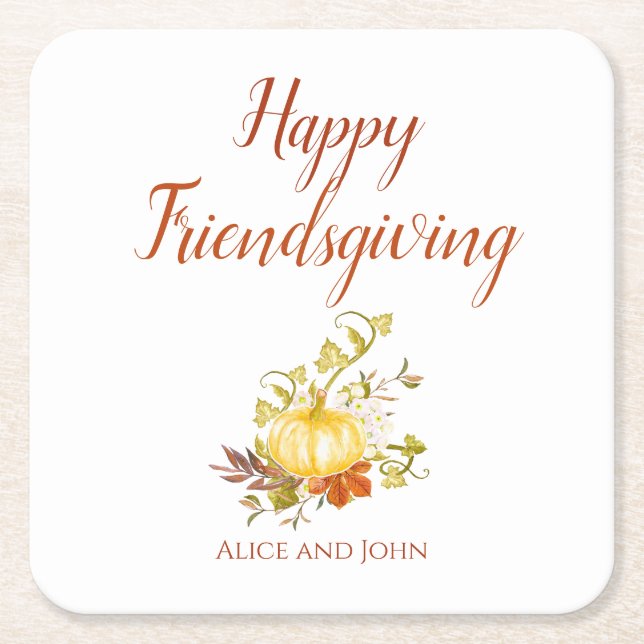 Happy Friendsgiving Thanksgiving Paper Coaster (Front)