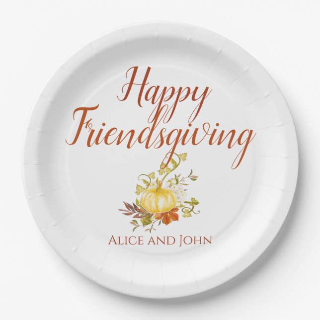 Happy Friendsgiving Thanksgiving Paper Plates (Front)