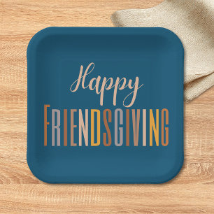 Happy Friendsgiving Thanksgiving Typography Fall Paper Plate