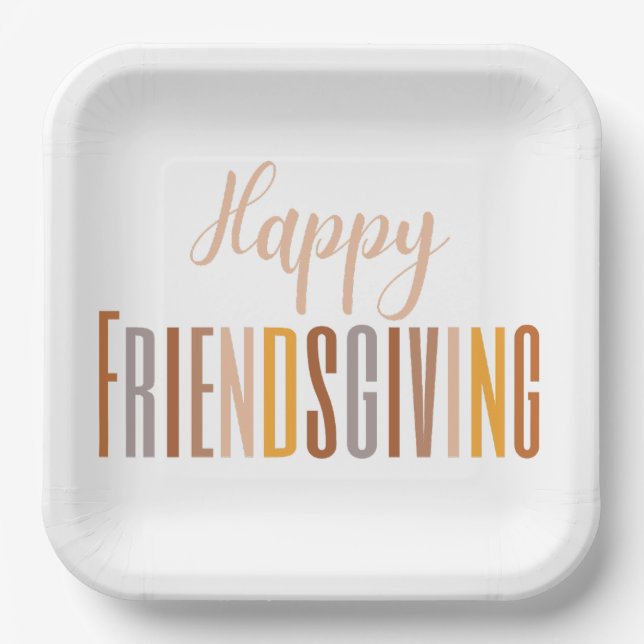 Happy Friendsgiving Thanksgiving Typography Fall Paper Plate (Front)