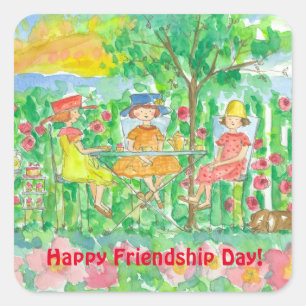 Happy Friendship Day Garden Tea Party Girlfriends Square Sticker