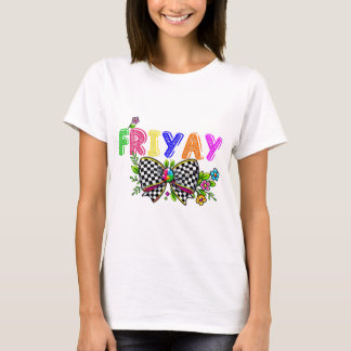 Happy Friyay png | Pink coquette pencil | Checkere T-Shirt