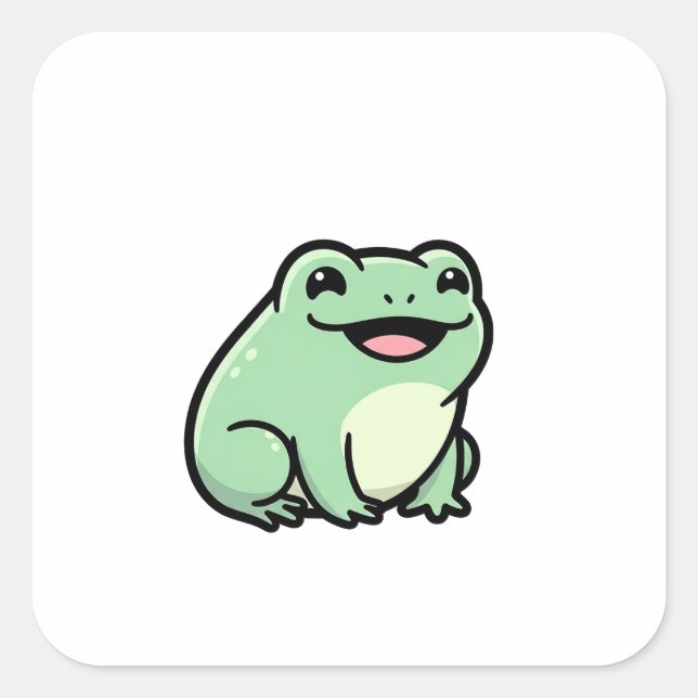 Happy Frog – Cute Kawaii Animal Illustration Square Sticker (Front)
