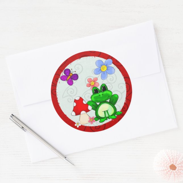 Happy Frog In Spring Classic Round Sticker (Envelope)