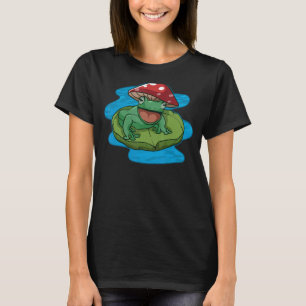 Happy Frog Sitting On A Water Lily Pad With Mushro T-Shirt