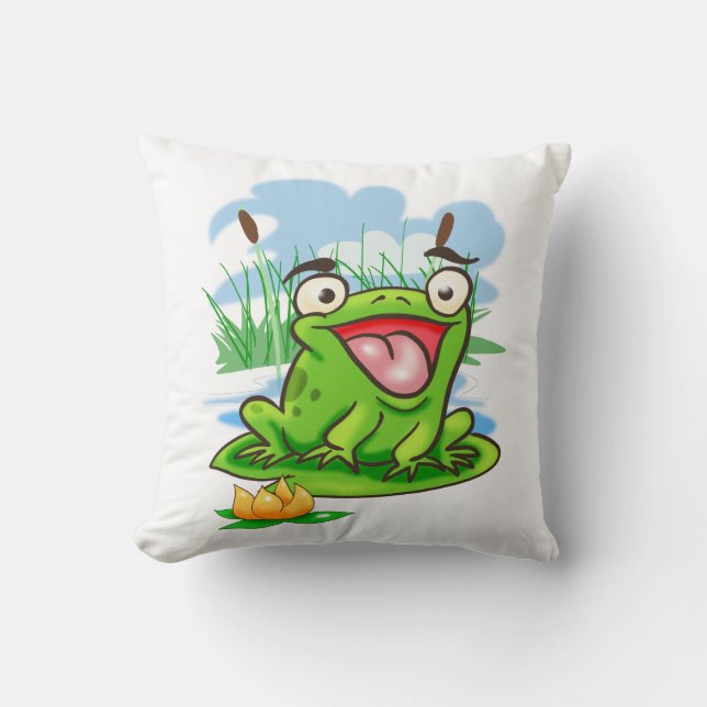 Happy Frog Throw Pillow (Front)