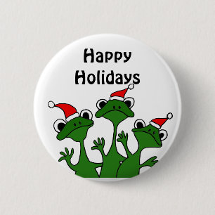 Happy Frogs Christmas Cartoon 2 Inch Round Button