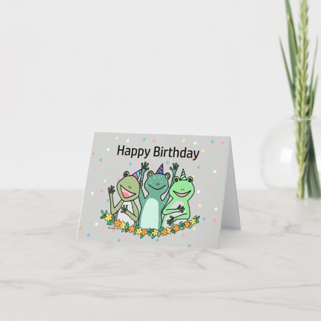 Happy Frogs Partying Cute funny frog birthday Card (Front)