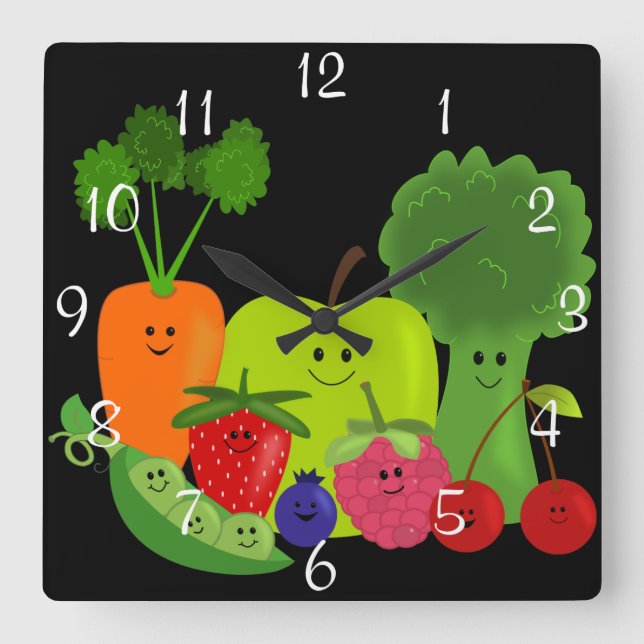 Happy Fruit and Veggies Wall Clock (Front)
