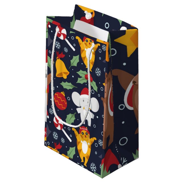 Happy Fun Christmas Pattern Small Gift Bag (Front Angled)
