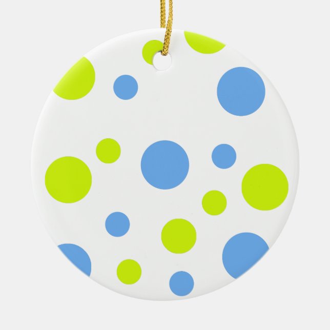 Happy Funky Yellow Blue Bubbles Ceramic Ornament (Front)