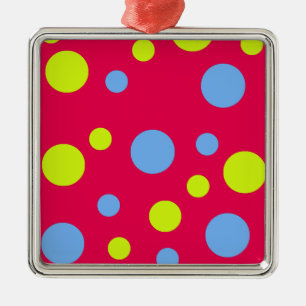 Happy Funky Yellow Blue Bubbles Metal Ornament