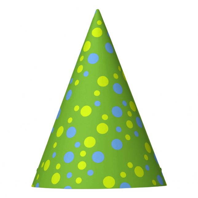 Happy Funky Yellow Blue Bubbles Party Hat (Front)