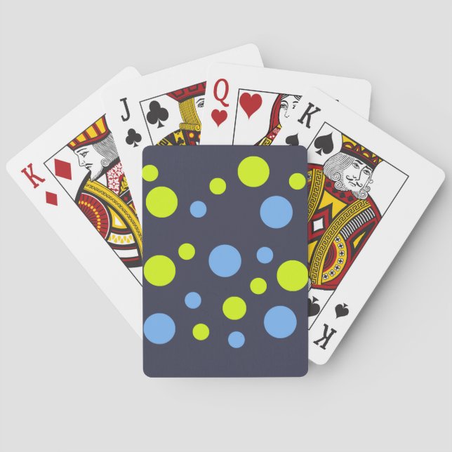 Happy Funky Yellow Blue Bubbles Playing Cards (Back)