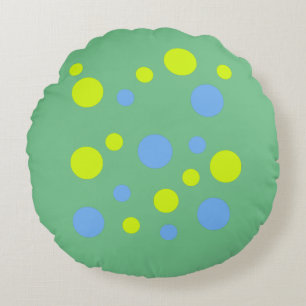 Happy Funky Yellow Blue Bubbles Round Pillow