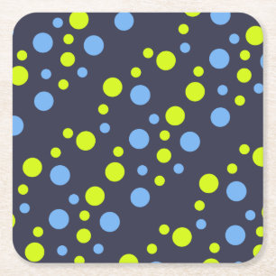 Happy Funky Yellow Blue Bubbles Square Paper Coaster