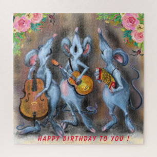 Happy Funny Bande de souris Puzzle Votre texte / n