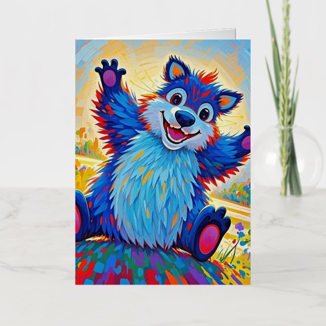 Happy funny bear Abstract cute animal art Foil Greeting Card (Front)